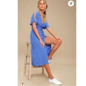 Lulu's - Maretta Blue and White Floral Print Wrap Midi Dress - XS